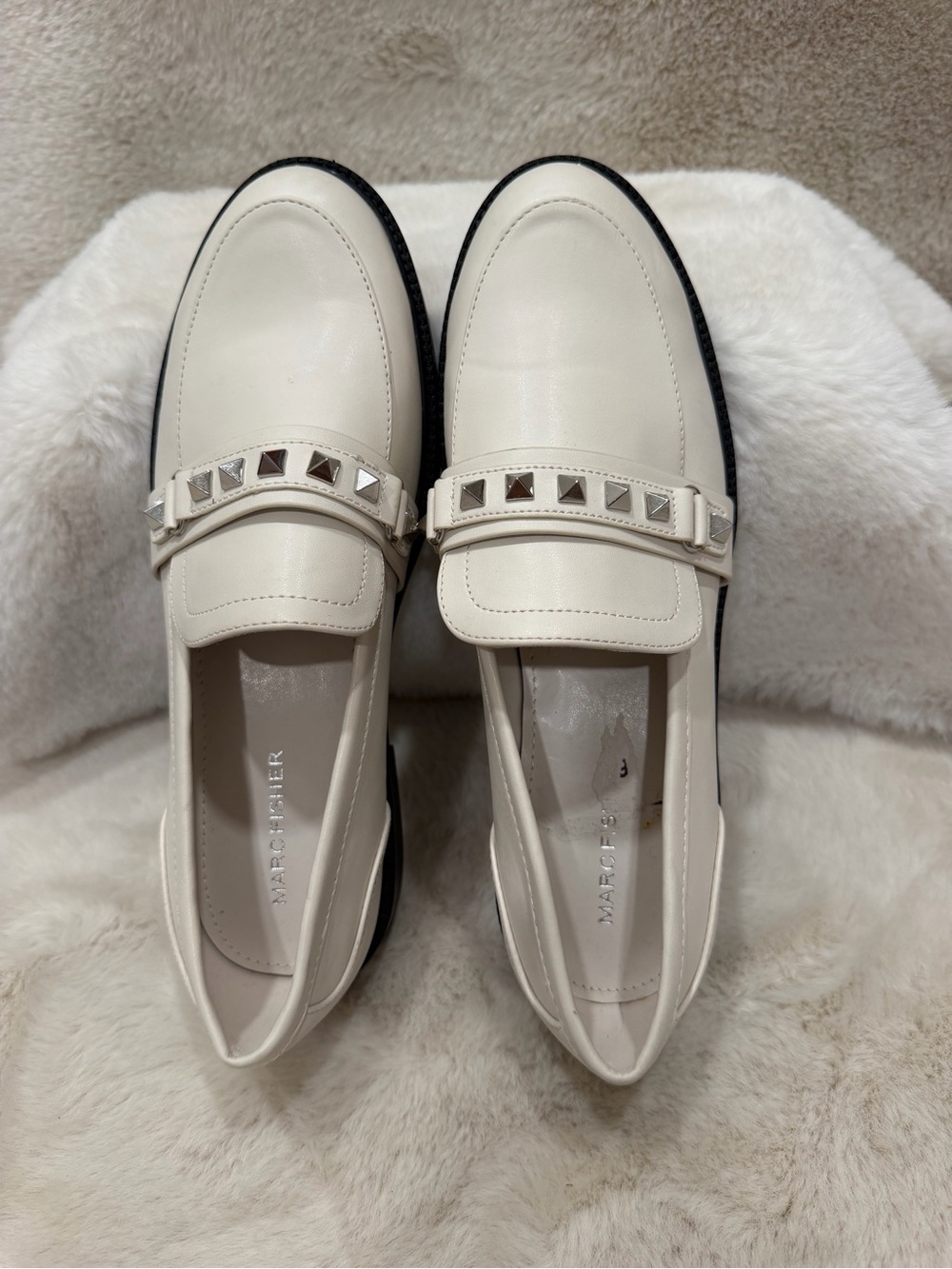 Marc Fisher Cream Leather Studded Penny Loafer